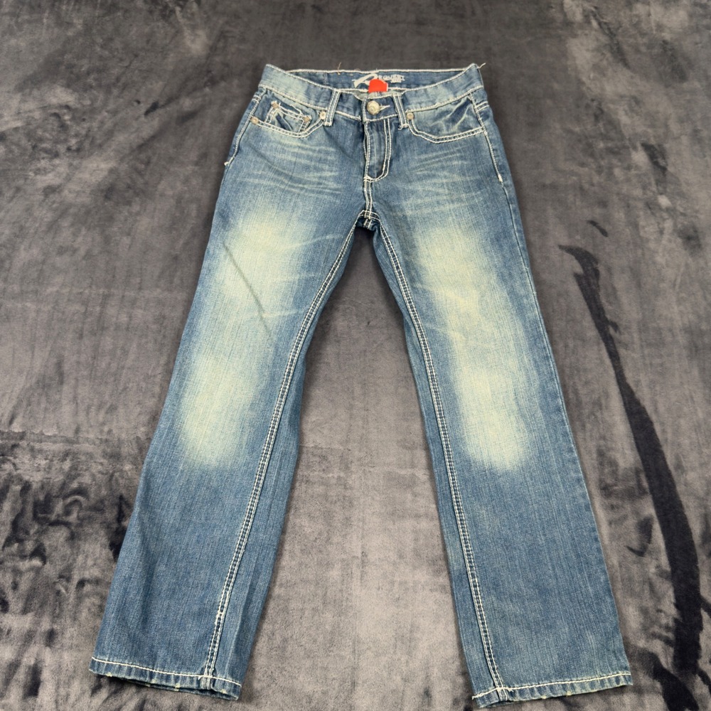 Request Jeans Straight Leg Boys Size 12 Blue Contrast Stitch Embroidered Pockets
